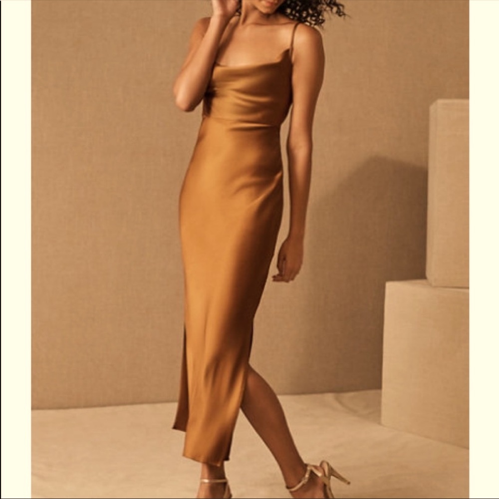 BHLDN Cali Satin Charmeuse Midi Dress in Rust Size 2